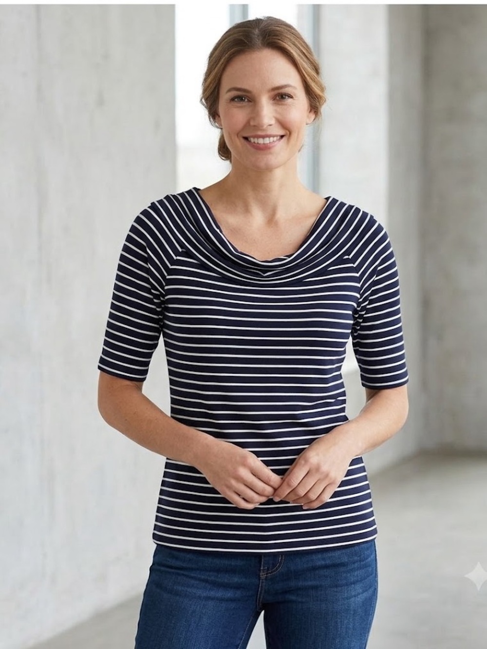 Ann Taylor Striped Top, Black and White, Size Large